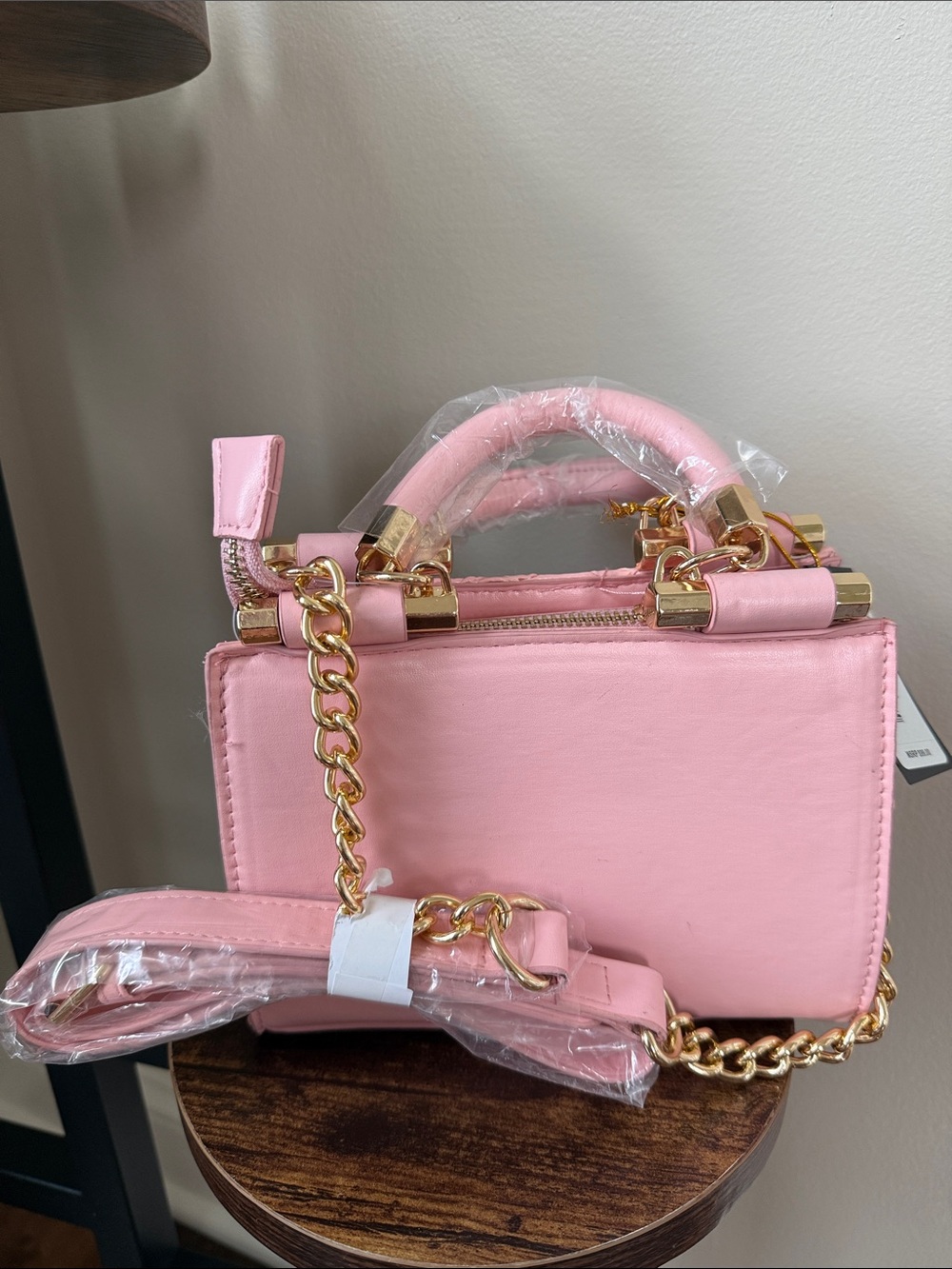 bebe Nola Pink Textured Mini Satchel with Gold Hardware NWT - Picture 3 of 4